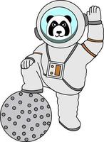 Panda met astronautenpak stapte op de planeet, perfect voor ontwerpproject vector