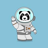 Panda-astronaut steekt rechterhand op, perfect voor ontwerpproject vector