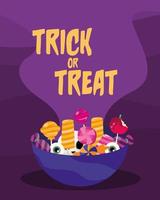 trick or treat-snoepjes in een kom vectorontwerp vector