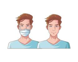 jonge mannen met medische maskers vector