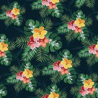 groen verlof en tropisch bloemen naadloos patroon vector
