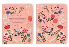 schattig zoet rood roze en blauw wild bloemen bloem frame voor bruiloft kaart vector