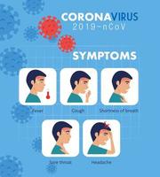 symptomen van coronavirus 2019 ncov met pictogrammen vector