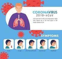 symptomen van coronavirus 2019 ncov met pictogrammen vector