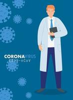 dokter in poster van coronavirus 2019 ncov vector