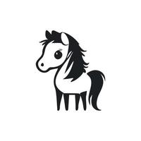 zwart en wit ongecompliceerd logo met aantrekkelijk vrolijk pony. vector