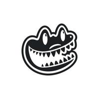 zwart en wit licht logo met een charmant vrolijk krokodil. vector