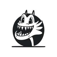 zwart en wit gemakkelijk logo met een schattig vrolijk krokodil. vector