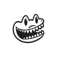 zwart en wit ongecompliceerd logo met zoet vrolijk krokodil. vector