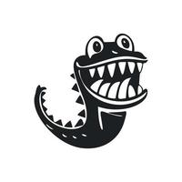 zwart en wit gemakkelijk logo met aantrekkelijk vrolijk krokodil. vector
