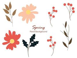 reeks van voorjaar en zomer wild bloemen, planten, takken, bladeren en kruid. vector