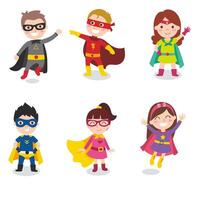 kinderen jongens en meisjes vervelend superhelden kostuums vrij vector