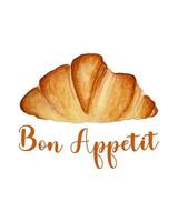 bon eetlust en croissant waterverf, hand- getrokken schetsen. vector