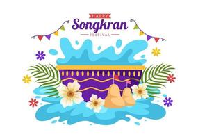 gelukkig songkran festival dag illustratie met spelen water geweer in Thailand viering in vlak tekenfilm hand- getrokken voor landen bladzijde Sjablonen vector