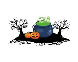 Halloween-pompoenen met het vectorontwerp van de heksenketel vector