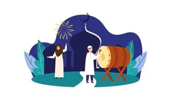 gelukkig eid mubarak, ramadan mubarak-groetconcept met illustratie van het mensenkarakter vector