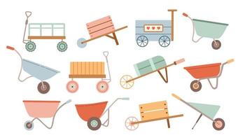 tuin wagon tekenfilm vector illustratie Aan wit achtergrond. boerderij kruiwagen reeks icoon. vector illustratie
