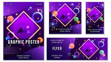 flyers instellen futuristische geometrische sjablonen voor sociale media vector