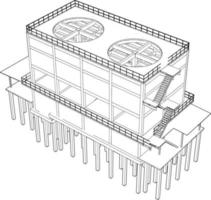 3d illustratie van industrieel gebouw vector