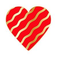 gelukkig Valentijnsdag dag. groot rood hart met gouden golvend lijnen patroon vector