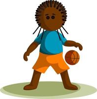 vector afbeelding van een donkere jongen met een basketbal. cartoon stijl.