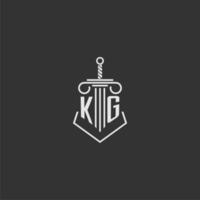 kg eerste monogram wet firma met zwaard en pijler logo ontwerp vector