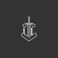 ll eerste monogram wet firma met zwaard en pijler logo ontwerp vector