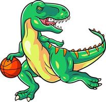 tekenfilm dinosaurus een basketbal speler vector