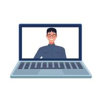 nerd man in laptop vector