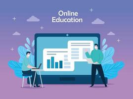 online onderwijstechnologie mannen met pictogrammen vector