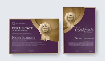 elegante paarse certificaatsjabloon award set vector