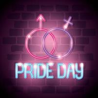 pride-dag neonlicht met geslachtssymbolen vector