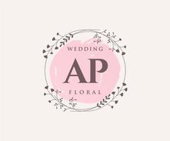 ap initialen brief bruiloft monogram logos sjabloon, hand- getrokken modern minimalistisch en bloemen Sjablonen voor uitnodiging kaarten, opslaan de datum, elegant identiteit. vector