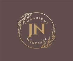 jn initialen brief bruiloft monogram logos sjabloon, hand- getrokken modern minimalistisch en bloemen Sjablonen voor uitnodiging kaarten, opslaan de datum, elegant identiteit. vector