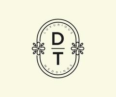 dt initialen brief bruiloft monogram logos sjabloon, hand- getrokken modern minimalistisch en bloemen Sjablonen voor uitnodiging kaarten, opslaan de datum, elegant identiteit. vector