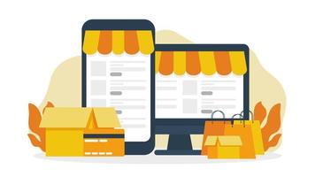 mobiel en bureaublad online boodschappen doen vector illustratie