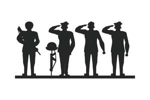 groep soldaten die silhouet groeten vector