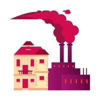 fabriek met vervuilende schoorstenen en huis vector