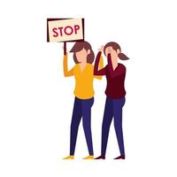 jonge vrouwen protesteren met stopbanner vector