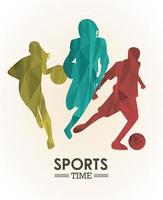 sporttijd poster met kleurrijke atleten silhouetten vector