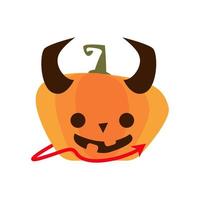 Halloween duivel pompoen met hoorns en staart platte stijlicoon vector