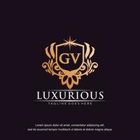 gv eerste brief luxe ornament goud monogram logo sjabloon vector kunst.