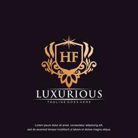 hf eerste brief luxe ornament goud monogram logo sjabloon vector kunst.