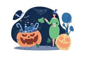 halloween heks met snoep voor kinderen vector