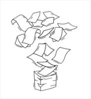 vliegend papier. blanco vel. gegooid voorwerp. wit afval. tekenfilm vlak illustratie. stack en stapel van documenten. kantoor element. vector