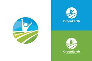 illustratie gelukkig mensen leven in de groen aarde logo vector