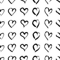 naadloos patroon met hand- getrokken harten. tekening grunge zwart harten Aan wit achtergrond. vector illustratie.