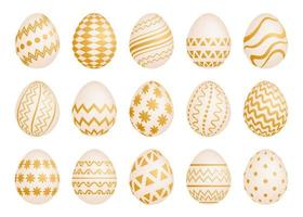 reeks van vijftien Pasen eieren met goud structuur Aan een wit achtergrond. vector illustratie