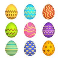 reeks van negen Pasen eieren met verschillend kleurrijk structuur Aan een wit achtergrond. vector illustratie