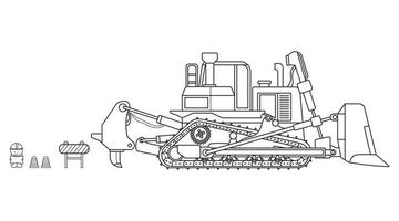 hand- getrokken vector illustratie kleur kinderen bouw groot bulldozer met bouw arbeider clip art